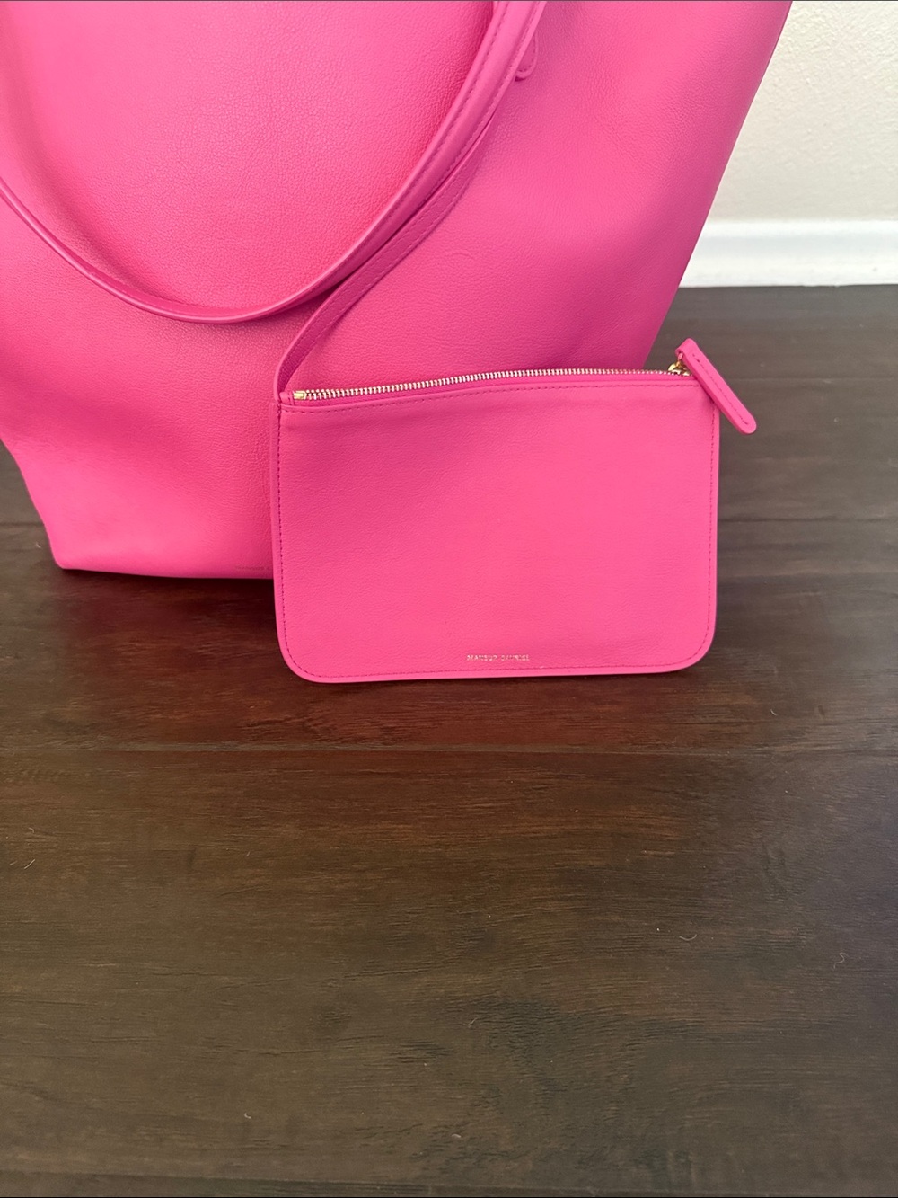 Mansur Gavriel Bright Pink Tote with Matching Pouch - Picture 2 of 4